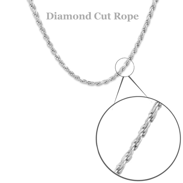 Sterling Silver Diamond Cut Rope Chain 20"