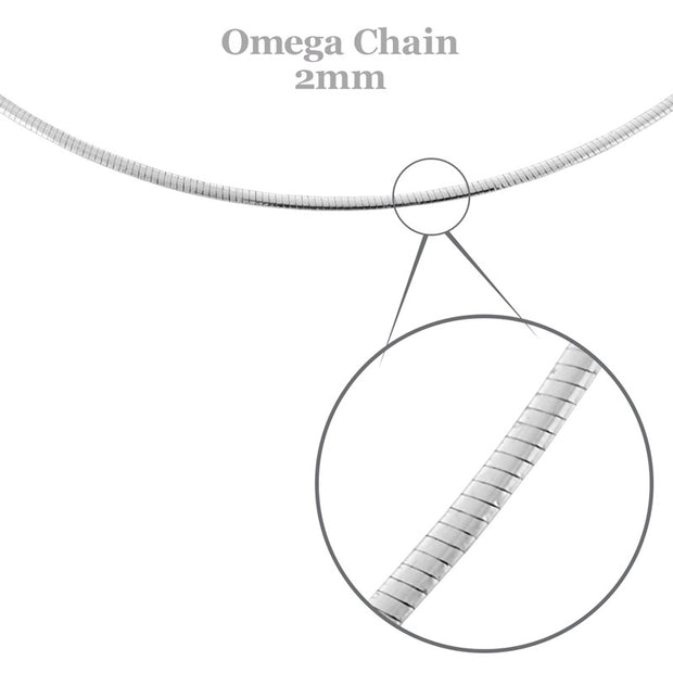 Sterling Silver Oval Omega Chain 2mm, 16"