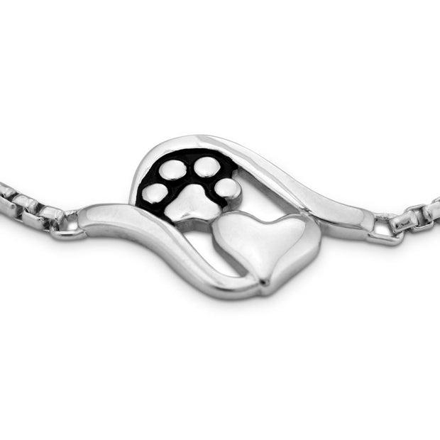 Paw Print And Heart Jewelry, Sterling Silver Close To My Heart Adjustable Bracelet