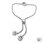 Paw Print and Heart Bracelet, Sterling Silver Close To My Heart Adjustable Bracelet