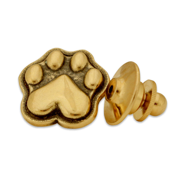 Silver Or Gold Bronze Paw Print Tie Tack Or Pin