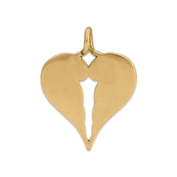Heart Shaped Sympathy Gift Angel Wing Pendant in Bronze Back Side View.