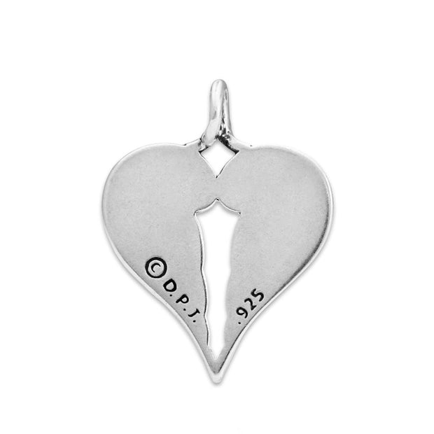 Heart Shaped Sympathy Gift Angel Wing Pendant in Sterling Silver Back Side View.