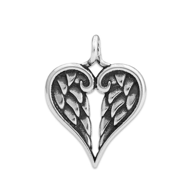 Heart Shaped Sympathy Gift Angel Wing Pendant in Sterling Silver.
