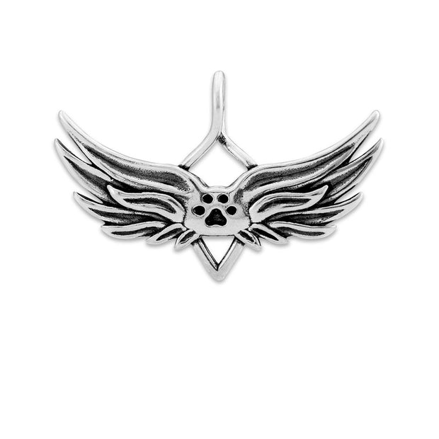 Pet Loss Pendant Angel Wing Charm Holder with Paw Print in Sterling Silver.
