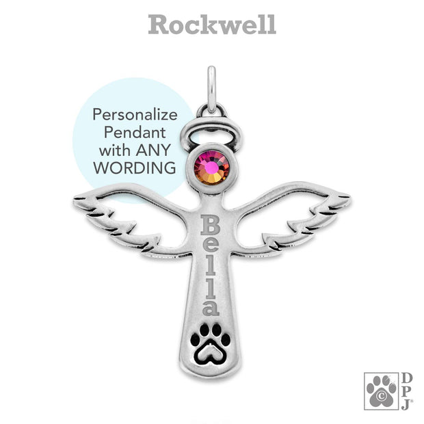 Personalized Paw Print Angel Necklace In Sterling Silver, Touched By An Angel w/Crystal