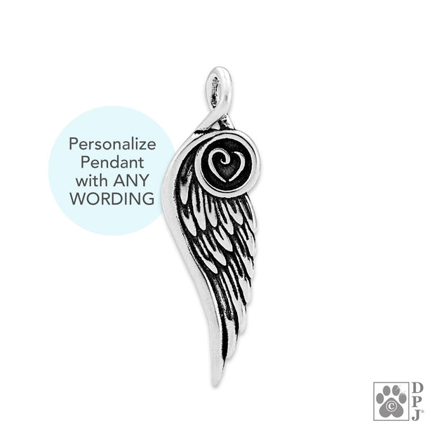 Personalized Memorial Jewelry, Sterling Silver Forever Loved Angel Wing and Heart Pendant