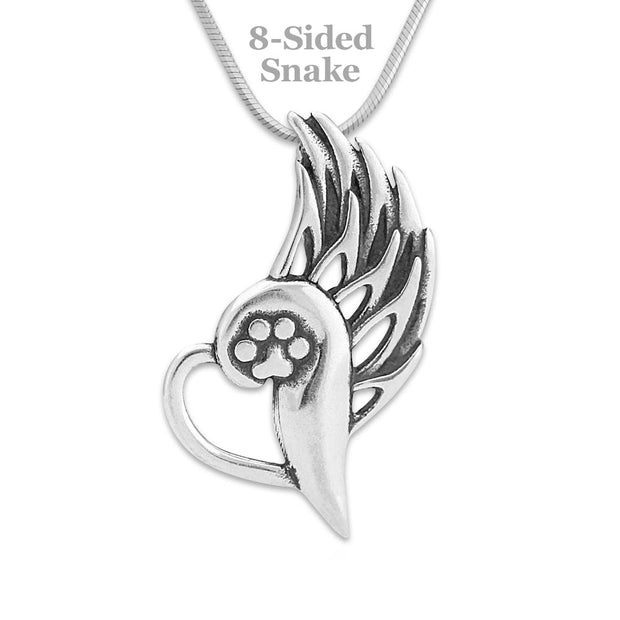 Pet Memorial Necklace, Sterling Silver Angels Flight Pendant