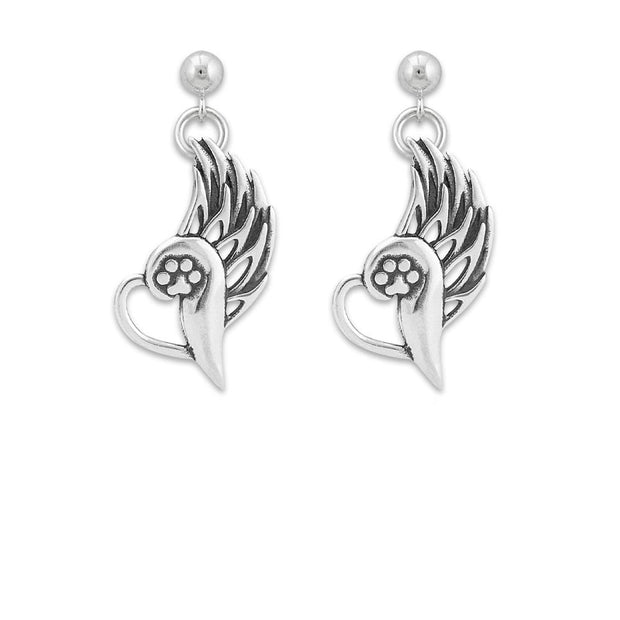 Pet Memorial Earrings, Sterling Silver Angels Flight Earrings