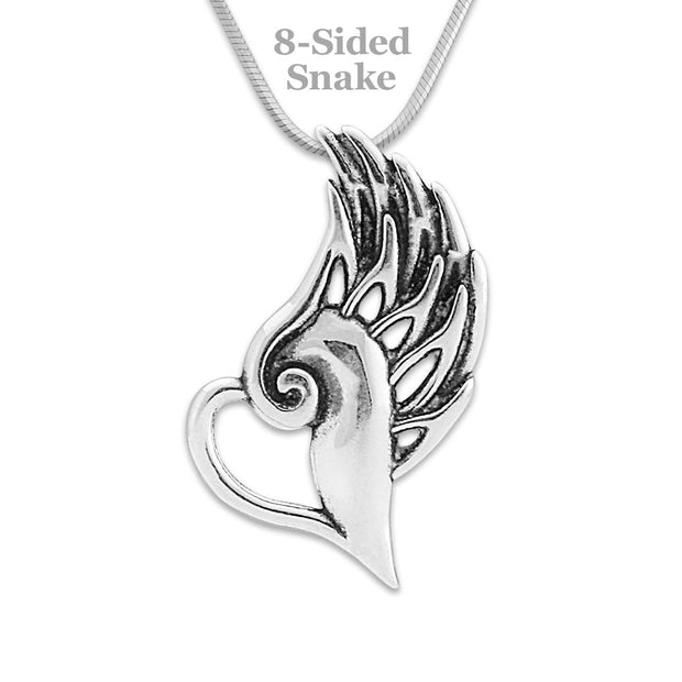 Sterling Silver Heavenly Heart Pendant, Angel Heart Memorial Necklace