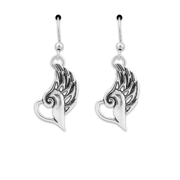 Sterling Silver Heavenly Heart Earrings, Angel Heart Memorial Jewelry