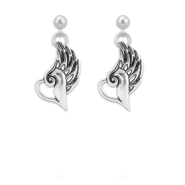 Sterling Silver Heavenly Heart Earrings, Angel Heart Memorial Jewelry