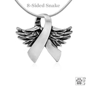 Personalized Angel Wing Awareness Ribbon Necklace, Sterling Silver Wings Of Hope Pendant