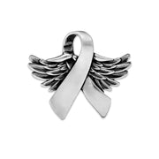 Personalized Angel Wing Awareness Ribbon Necklace, Sterling Silver Wings Of Hope Pendant