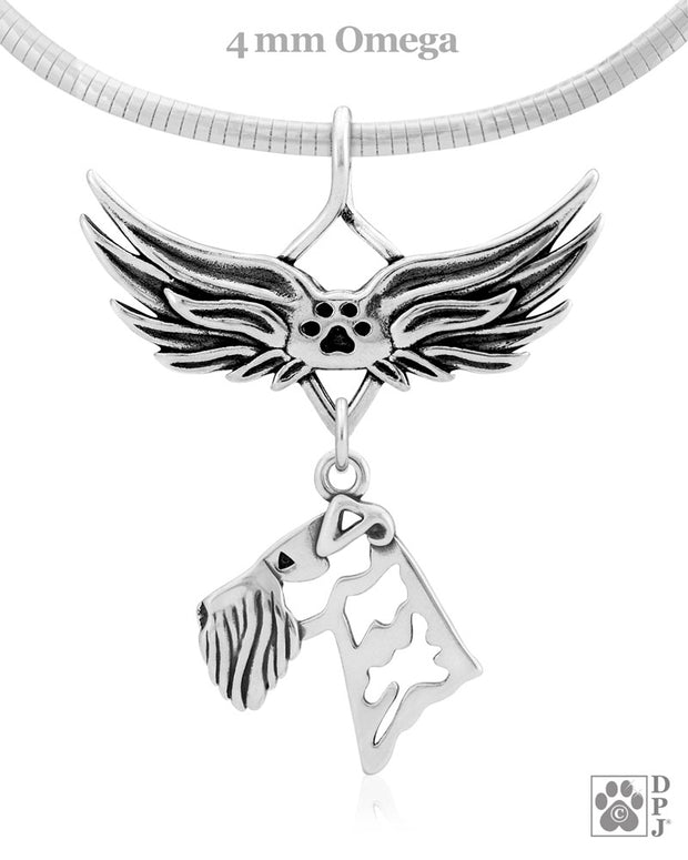 Airedale Terrier Memorial Necklace, Angel Wing Jewelry