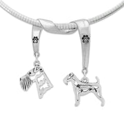 Airedale Terrier Necklace Head and Body Designs on Paw Print Charm Holder in Sterling Silver on Omega Chain.