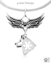 Alaskan Malamute Memorial Necklace, Angel Wing Jewelry