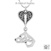 American Staffordshire Terrier Sympathy Gift Necklace with Heart Shaped Angel Wing Pendant in Sterling Silver on Snake Chain.