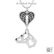 American Staffordshire Terrier Sympathy Gift Necklace with Heart Shaped Angel Wing Pendant in Sterling Silver on Snake Chain.