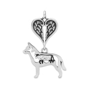 Australian Cattle Dog Sympathy Gift Pendant with Heart Shaped Angel Wing Pendant in Sterling Silver.