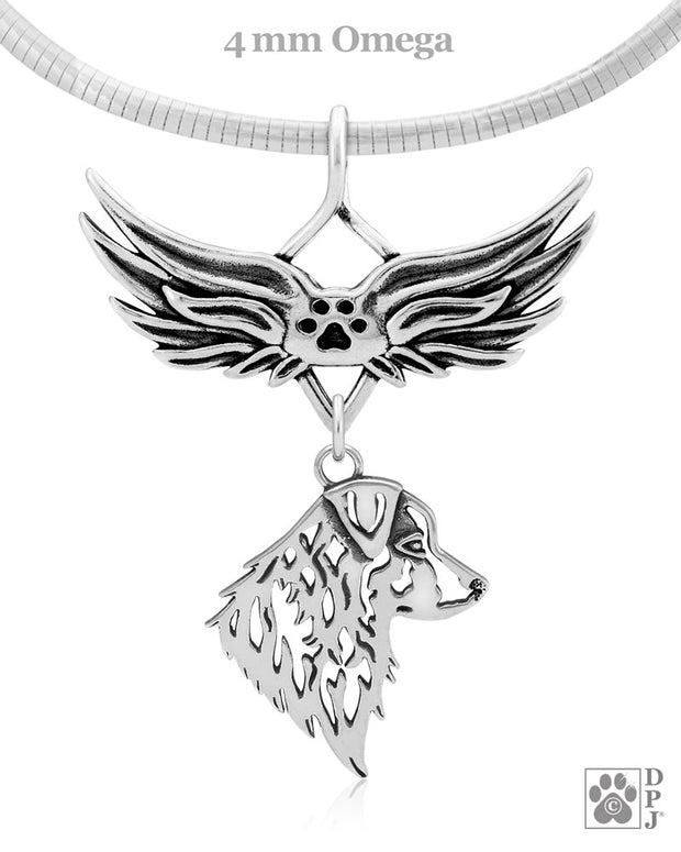 Australian Shepherd Memorial Necklace, Angel Wing Jewelry