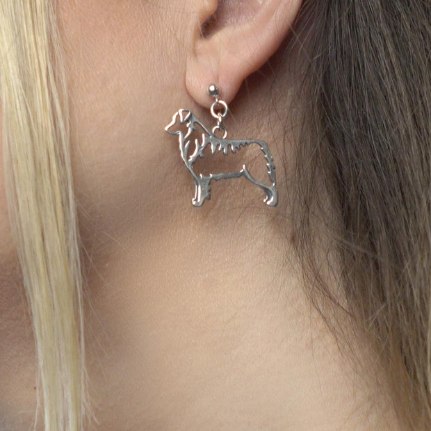 Australian Shepherd Earrings in Sterling Silver