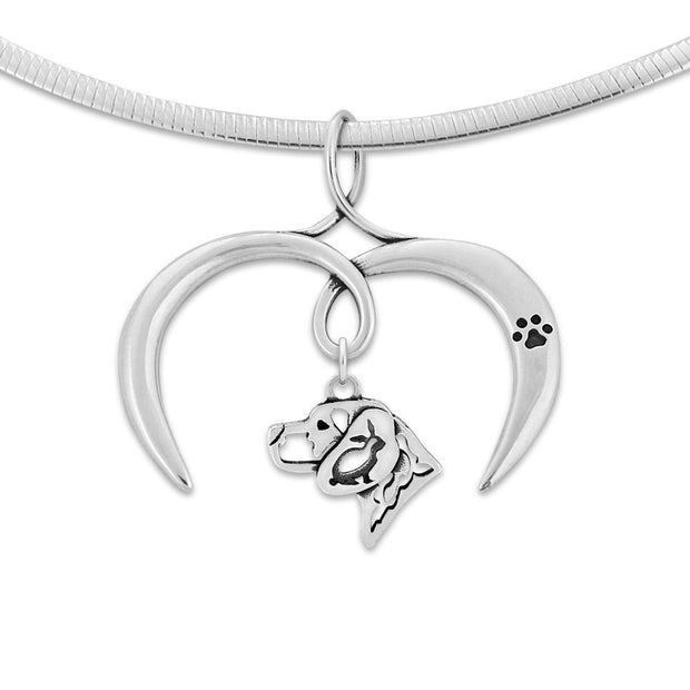 Beagle Necklace with Open Heart Charm Holder with Paw Print in Sterling Silver on Omega Chain.