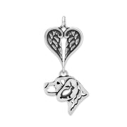 Beagle Sympathy Gift Pendant with Heart Shaped Angel Wing Pendant in Sterling Silver.