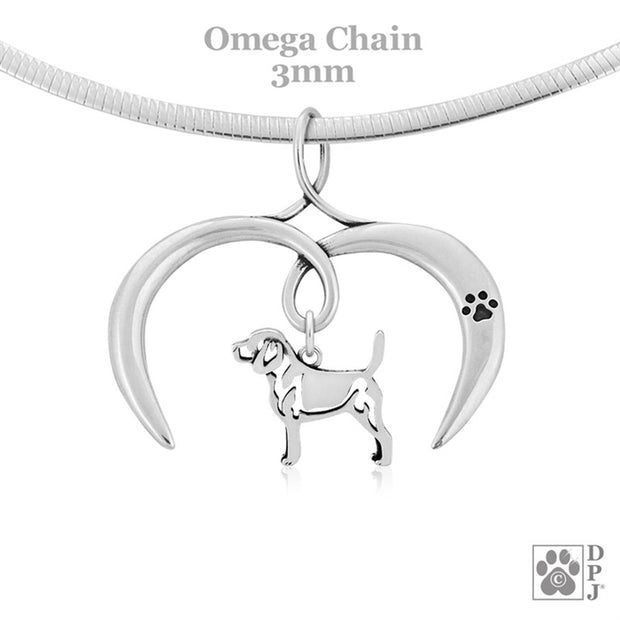 Open Heart Beagle Necklace in Sterling Silver, Jewelry Gifts for Beagle Lovers