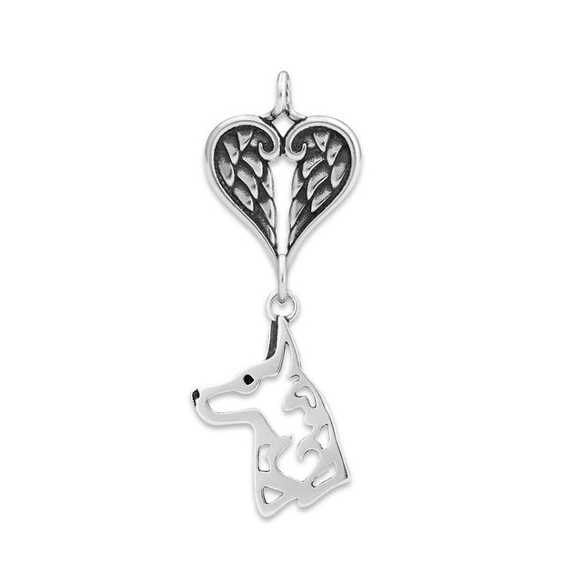 Belgian Malinois Sympathy Gift Pendant with Heart Shaped Angel Wing Pendant in Sterling Silver.