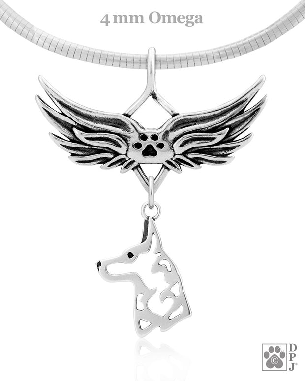 Belgian Malinois Memorial Necklace, Angel Wing Jewelry