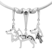 Belgian Malinois Necklace Head and Body Designs on Paw Print Three Charm Holder in Sterling Silver on Omega Chain.