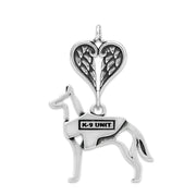 Belgian Malinois Sympathy Gift Pendant with Heart Shaped Angel Wing Pendant in Sterling Silver.