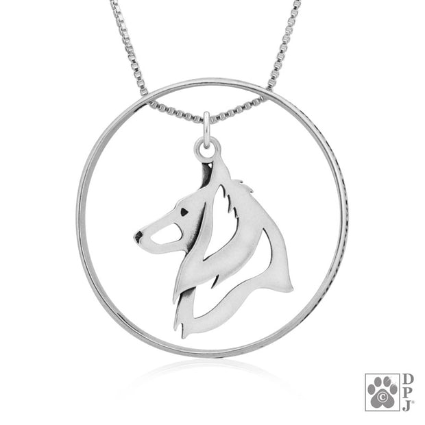 Sterling Silver Belgian Sheepdog Necklace w/Paw Print Enhancer, Head