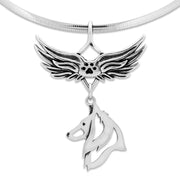 Belgian Sheepdog Pet Loss Necklace with Angel Wing Charm Holder with Paw Print in Sterling Silver on Omega Chain.