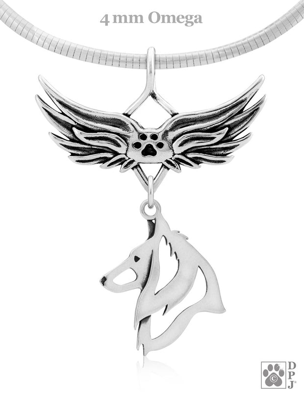 Belgian Sheepdog Memorial Necklace, Angel Wing Jewelry
