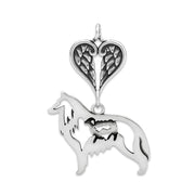 Belgian Sheepdog Sympathy Gift Pendant with Heart Shaped Angel Wing Pendant in Sterling Silver.