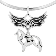 Belgian Sheepdog Pet Loss Necklace with Angel Wing Charm Holder with Paw Print in Sterling Silver on Omega Chain.