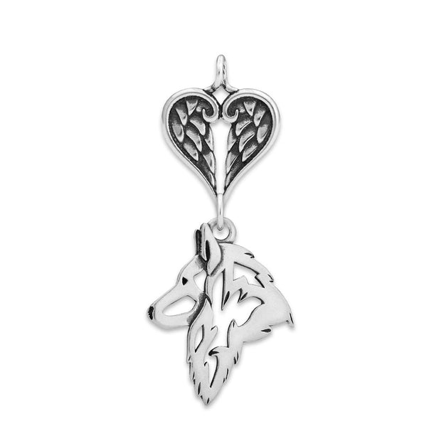 Belgian Tervuren Sympathy Gift Pendant with Heart Shaped Angel Wing Pendant in Sterling Silver.