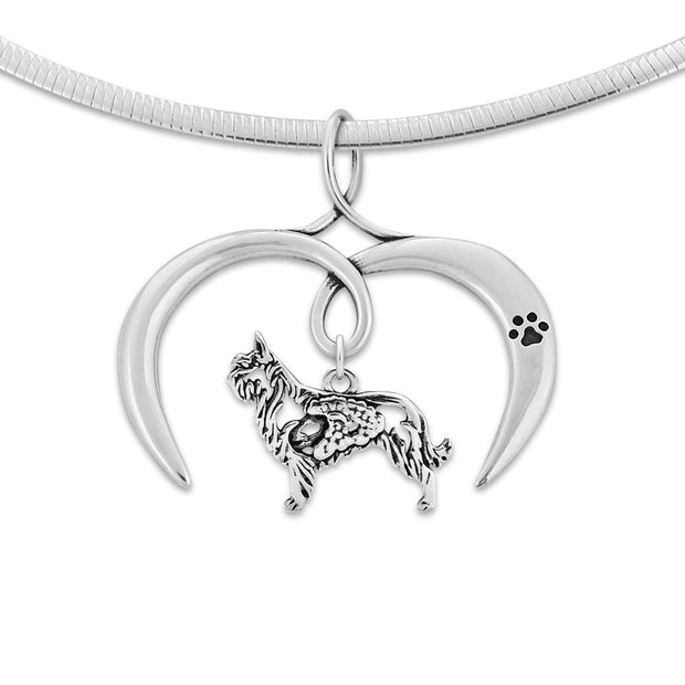 Berger Picard Necklace with Open Heart Charm Holder with Paw Print in Sterling Silver on Omega Chain.