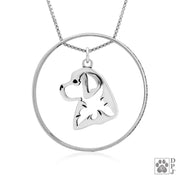 Sterling Silver Bernese Mountain Dog Necklace w/Paw Print Enhancer, Head