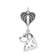 Bernese Mountain Dog Sympathy Gift Pendant with Heart Shaped Angel Wing Pendant in Sterling Silver.