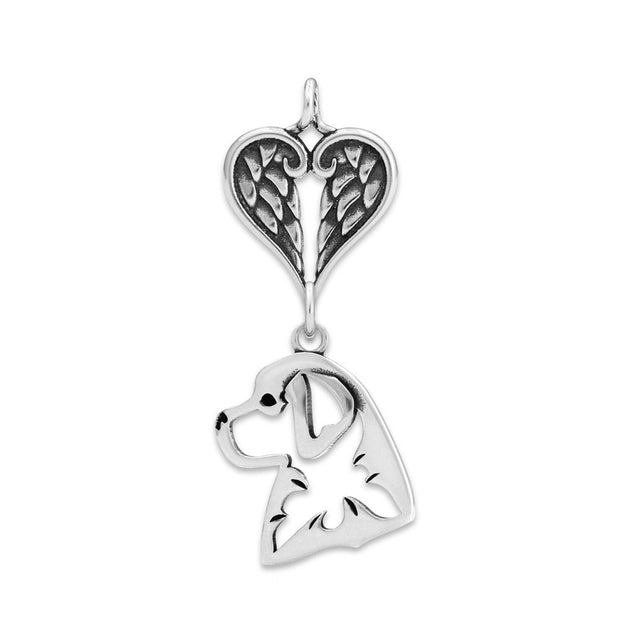 Bernese Mountain Dog Sympathy Gift Pendant with Heart Shaped Angel Wing Pendant in Sterling Silver.