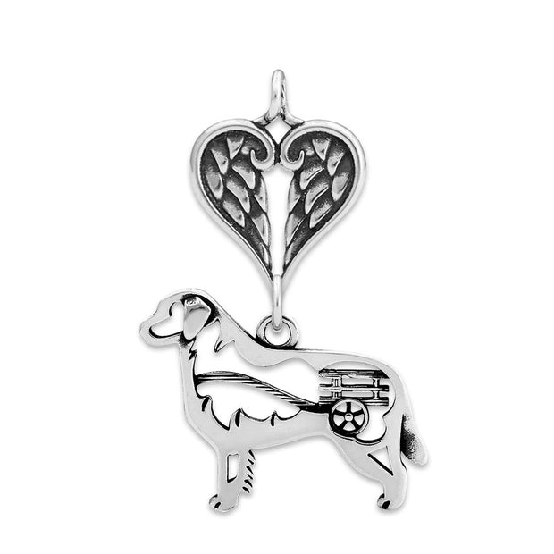 Bernese Mountain Dog Sympathy Gift Pendant with Heart Shaped Angel Wing Pendant in Sterling Silver.
