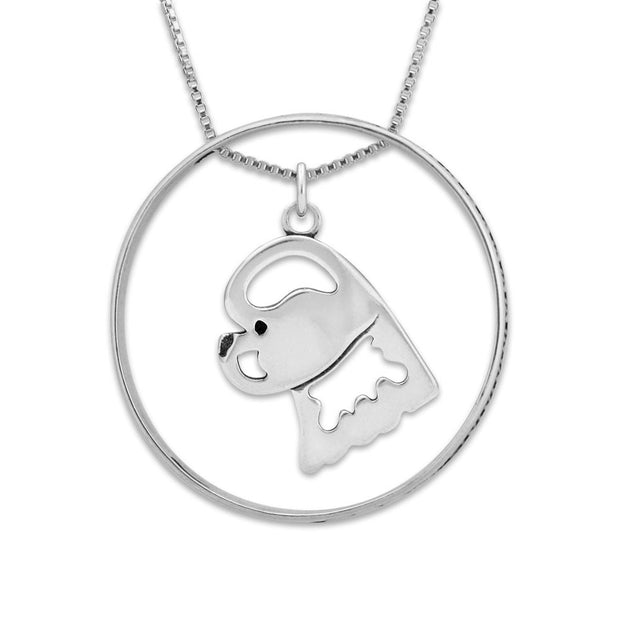 Sterling Silver Bichon Frise Necklace w/Paw Print Enhancer, Head