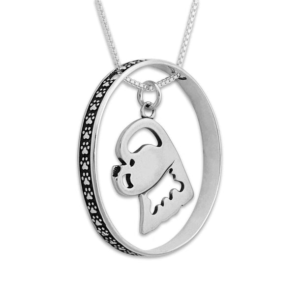 Sterling Silver Bichon Frise Necklace w/Paw Print Enhancer, Head