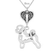 Bichon Frise Sympathy Gift Necklace with Heart Shaped Angel Wing Pendant in Sterling Silver on Box Chain.