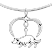 Border Collie Necklace with Open Heart Charm Holder with Paw Print in Sterling Silver on Omega Chain.