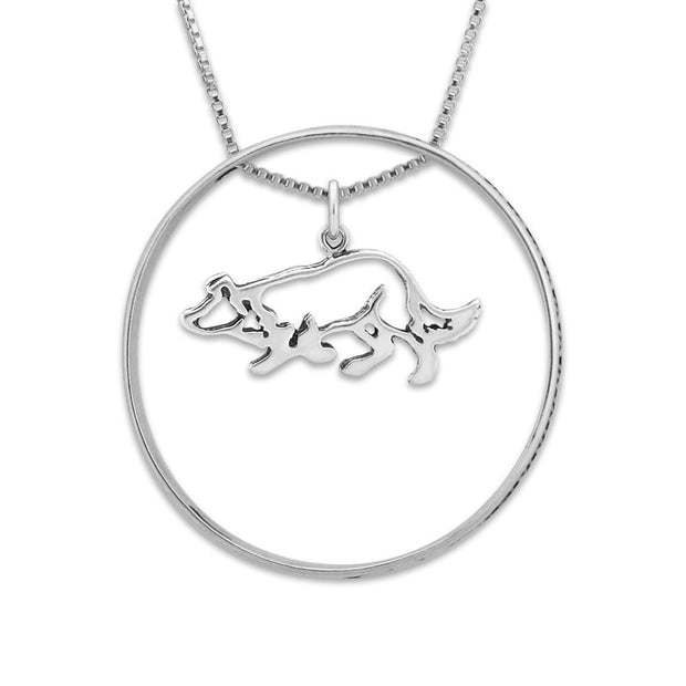 Sterling Silver Border Collie Necklace w/Paw Print Enhancer, Body