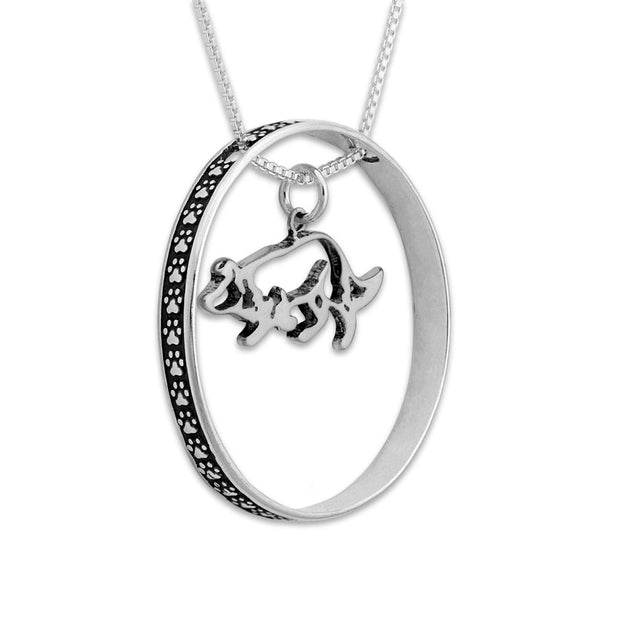 Sterling Silver Border Collie Necklace w/Paw Print Enhancer, Body